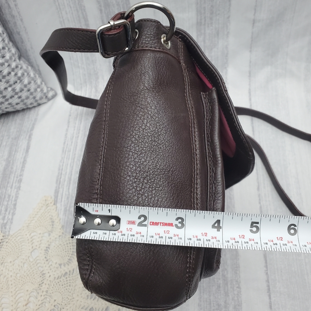 Isaac Mizrahi Leather Dark Maroon Flap Closure Small Messanger Bag w/ Top handle - Picture 15 of 16